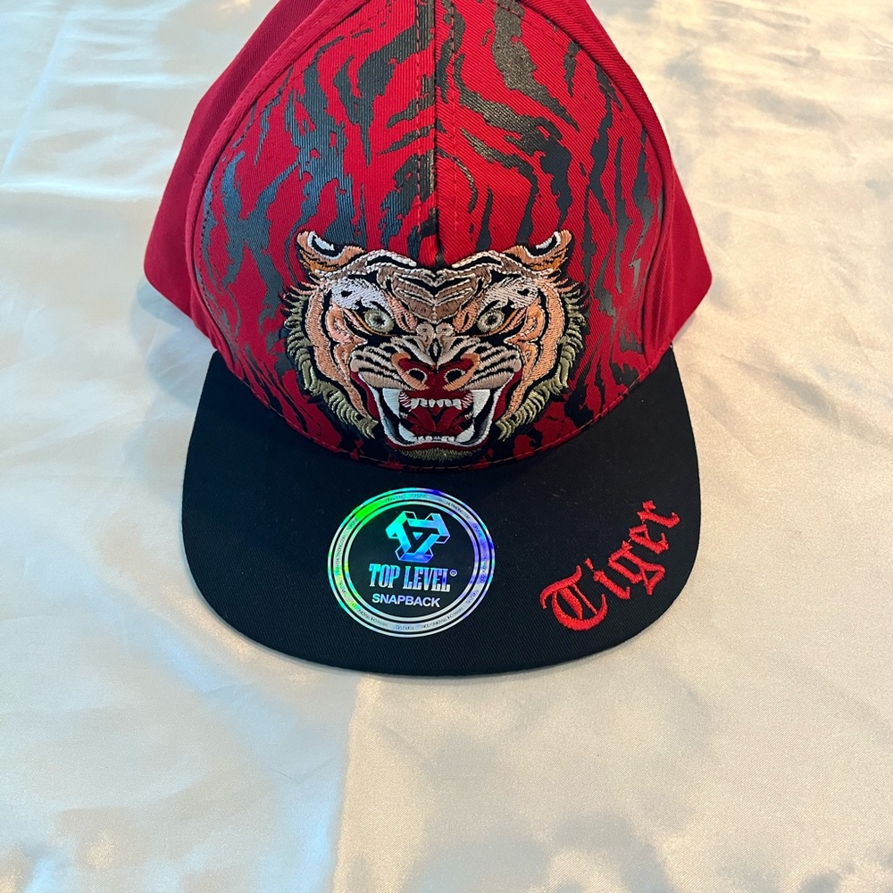 Top Level Red and Black Tiger Snapback Hat